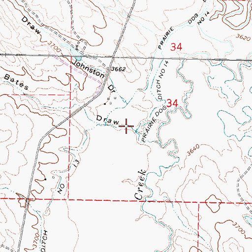 Topographic Map of Bates Draw, WY