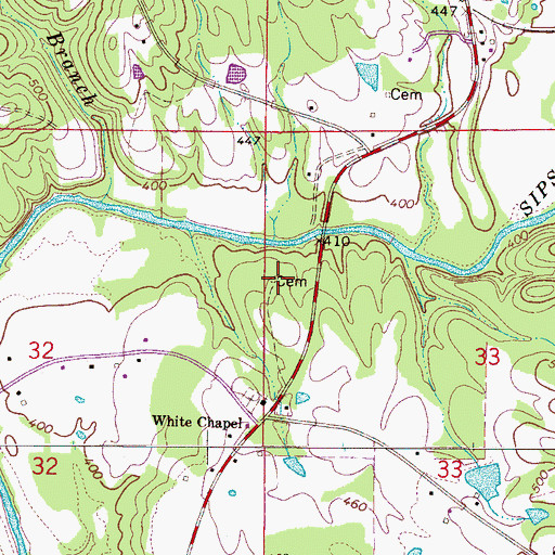 Topographic Map of Box Cemetery, AL