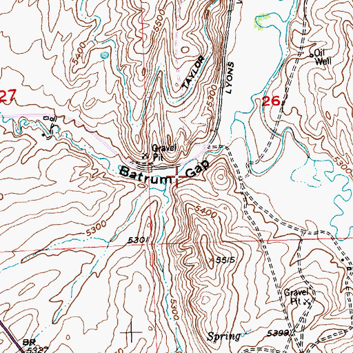 Topographic Map of Batrum Gap, WY