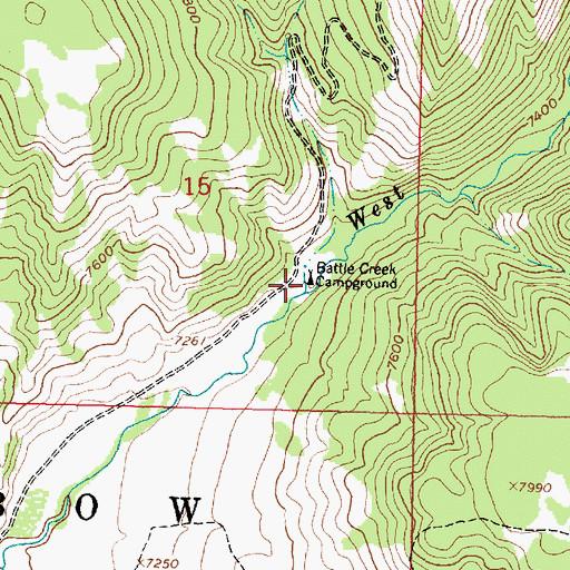 Topographic Map of Battle Creek Campground, WY