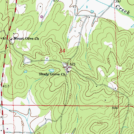 Topographic Map of Shady Grove Cemetery, AL