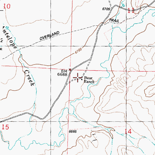 Topographic Map of Baur Ranch, WY