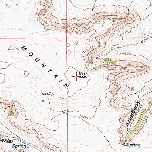 Topographic Map of Bear Mountain, WY