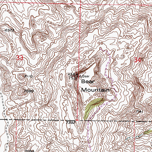 Topographic Map of Bear Mountain, WY