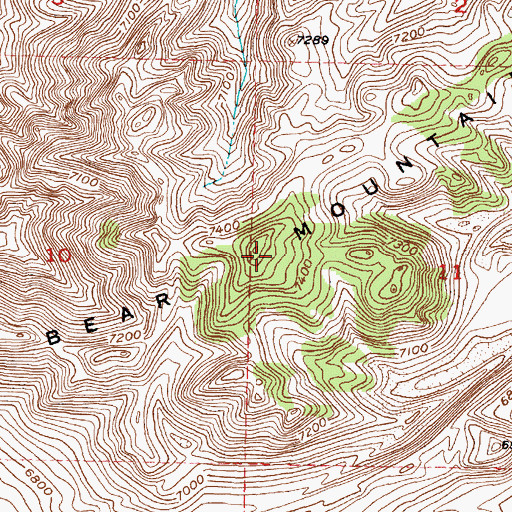 Topographic Map of Bear Mountain, WY