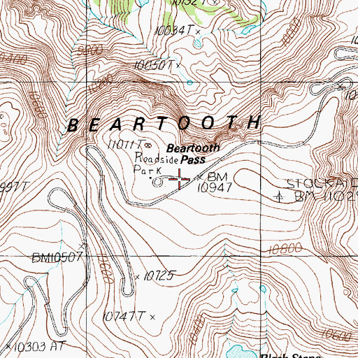 Topographic Map of Beartooth Pass, WY