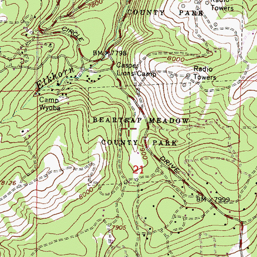 Topographic Map of Beartrap Meadow County Park, WY
