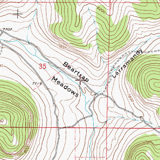 Topographic Map of Beartrap Meadows, WY