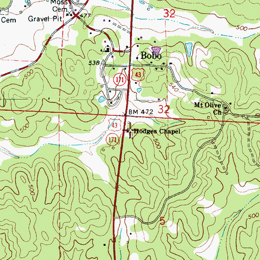 Topographic Map of Hodge Chapel Cemetery, AL
