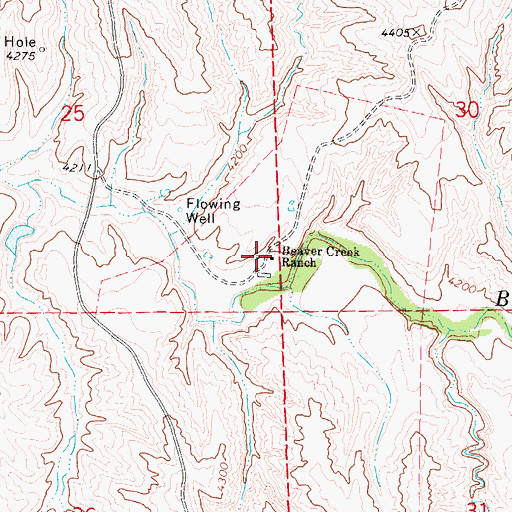 Topographic Map of Beaver Creek Ranch, WY