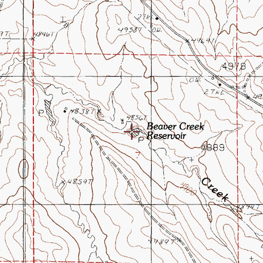 Topographic Map of Beaver Creek Reservoir, WY