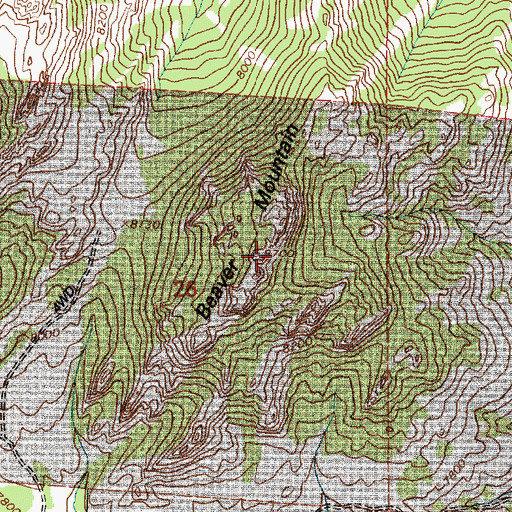 Topographic Map of Beaver Mountain, WY