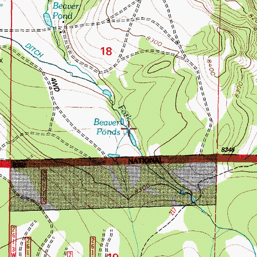 Topographic Map of Beaver Ponds, WY