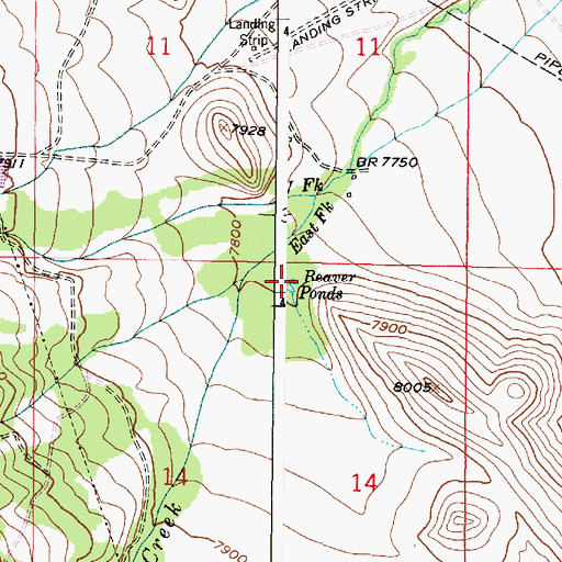 Topographic Map of Beaver Ponds, WY