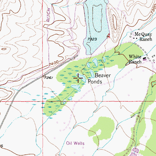 Topographic Map of Beaver Ponds, WY