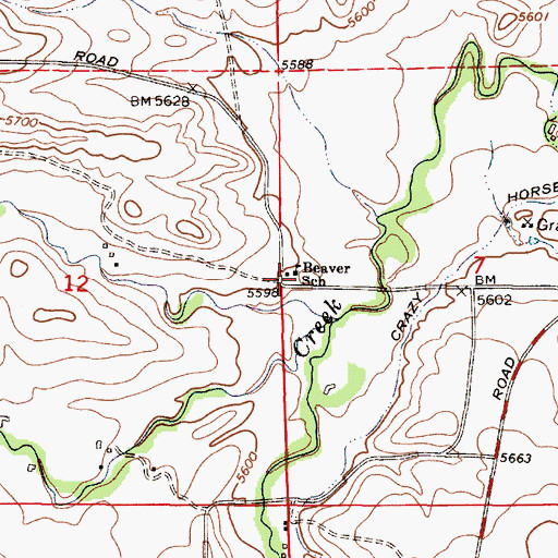 Topographic Map of Beaver School, WY