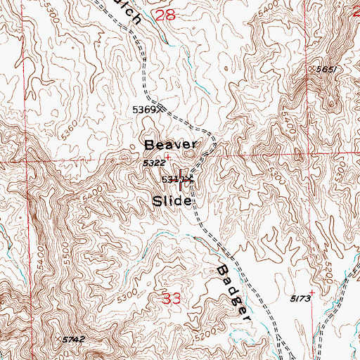 Topographic Map of Beaver Slide, WY