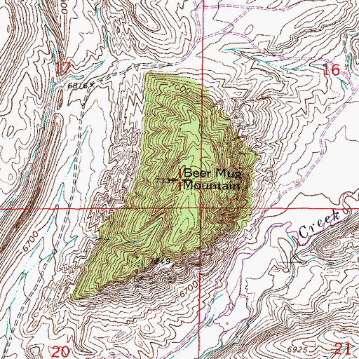 Topographic Map of Beer Mug Mountain, WY