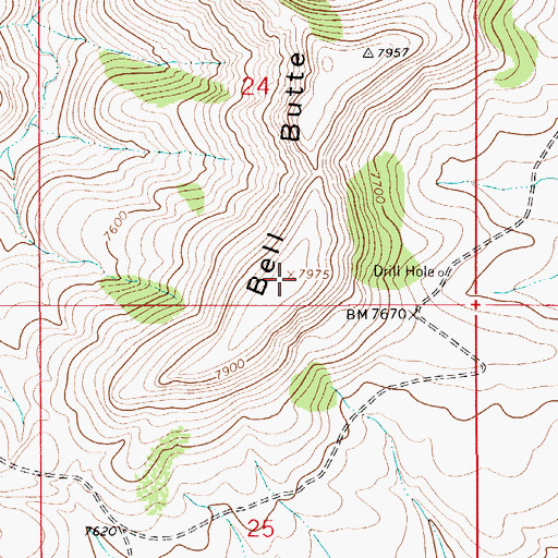 Topographic Map of Bell Butte, WY