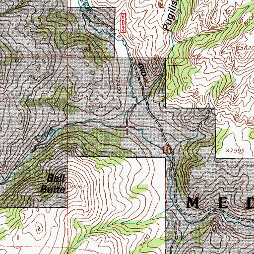 Topographic Map of Bell Creek, WY