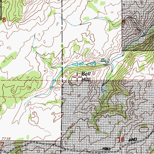 Topographic Map of Bell Hill, WY