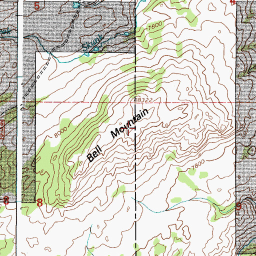 Topographic Map of Bell Mountain, WY