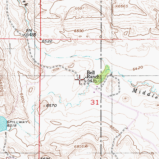 Topographic Map of Bell Ranch, WY
