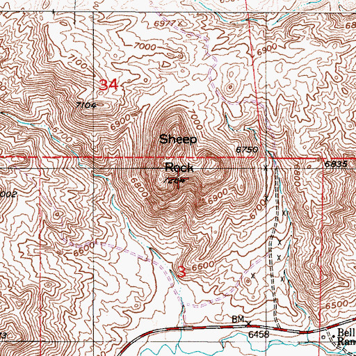 Topographic Map of Bell Ranch, WY