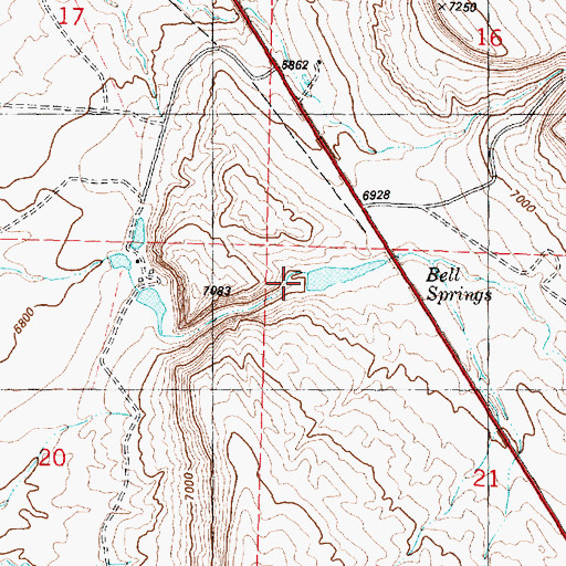 Topographic Map of Bell Springs, WY
