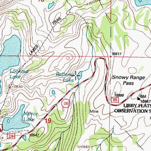 Topographic Map of Bellamy Lake, WY