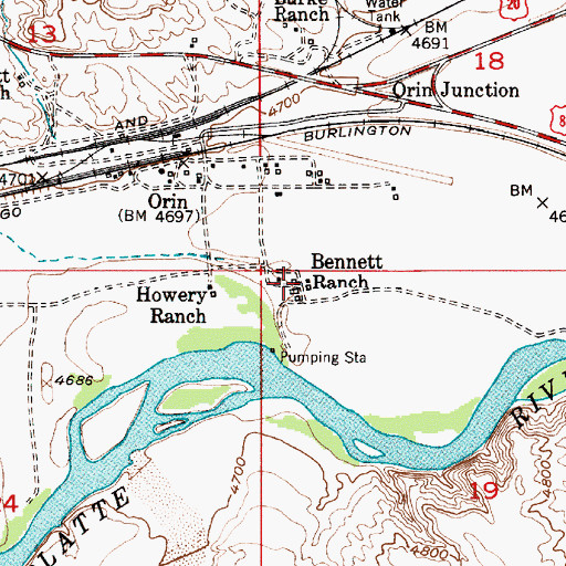 Topographic Map of Bennett Ranch, WY