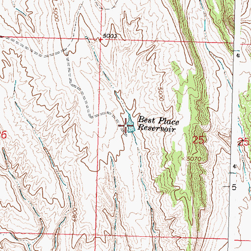 Topographic Map of Best Place Reservoir, WY