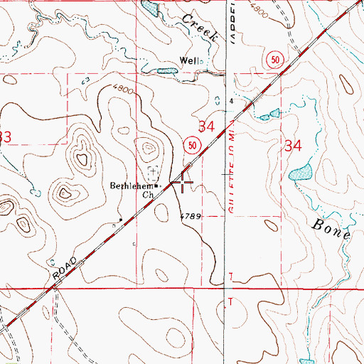 Topographic Map of Bethlehem Church, WY