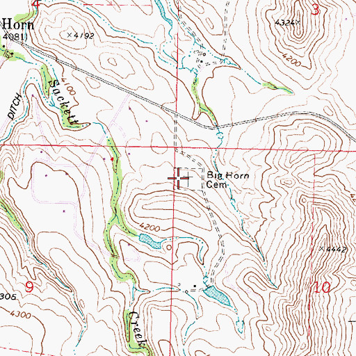 Topographic Map of Big Horn Cemetery, WY