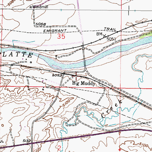 Topographic Map of Big Muddy, WY