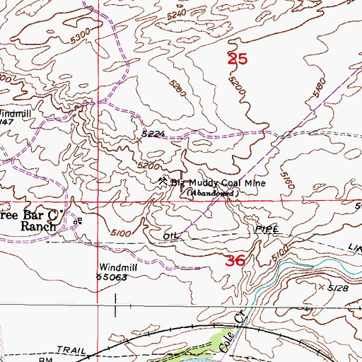 Topographic Map of Big Muddy Coal Mine, WY