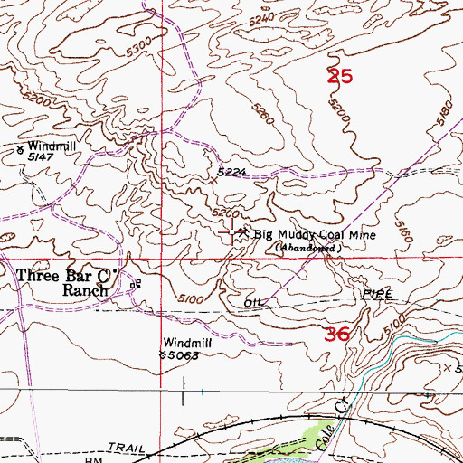 Topographic Map of Big Muddy Coal Mine, WY