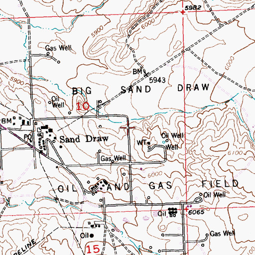 Topographic Map of Big Sand Draw Oil and Gas Field, WY