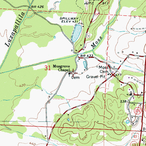 Topographic Map of Musgrove Cemetery, AL