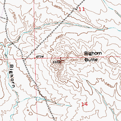 Topographic Map of Bighorn Butte, WY