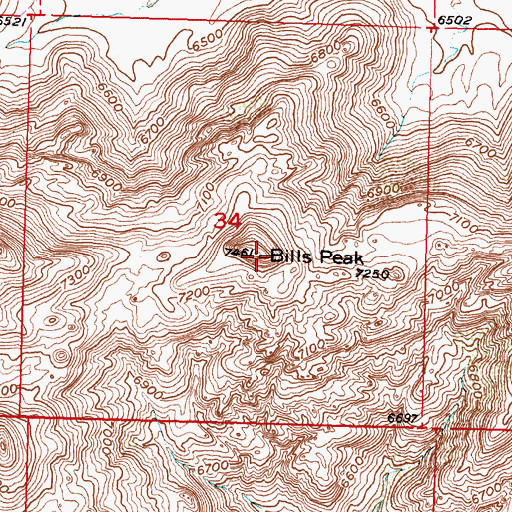 Topographic Map of Bills Peak, WY