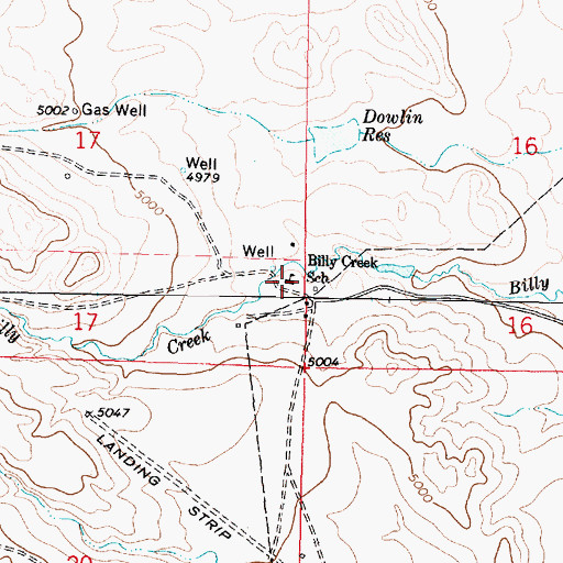 Topographic Map of Billy Creek School, WY