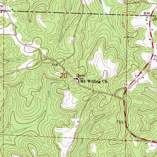 Topographic Map of Mount Willing Cemetery, AL