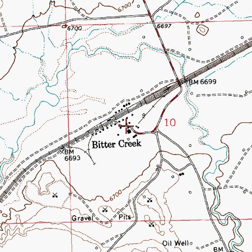 Topographic Map of Bitter Creek, WY