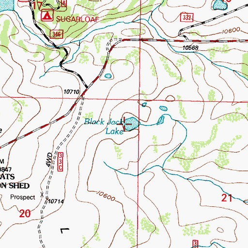Topographic Map of Black Jack Lake, WY