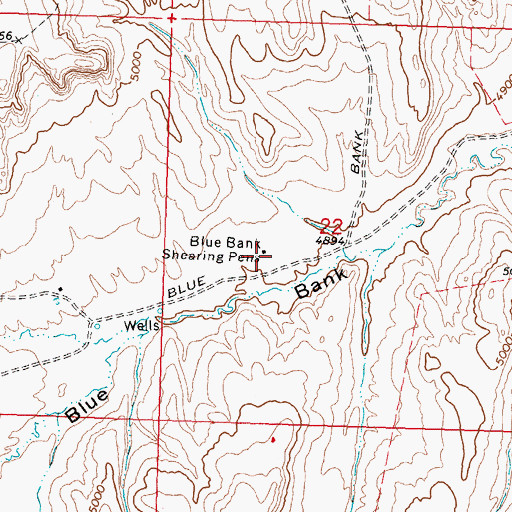 Topographic Map of Blue Bank Shearing Pens, WY