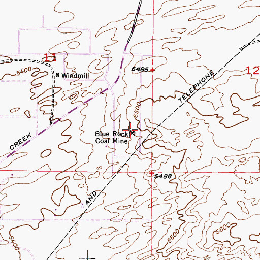Topographic Map of Blue Rock Coal Mine, WY