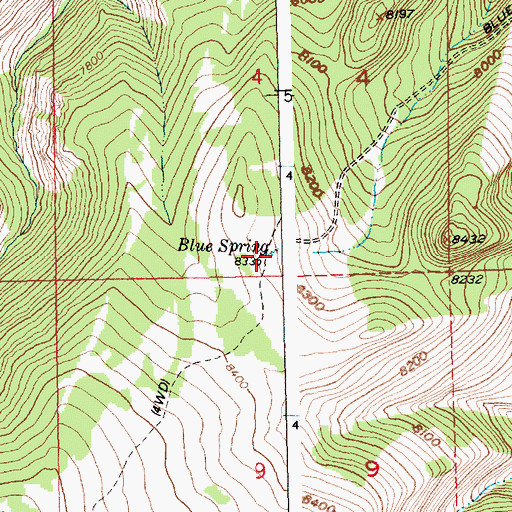 Topographic Map of Blue Spring, WY