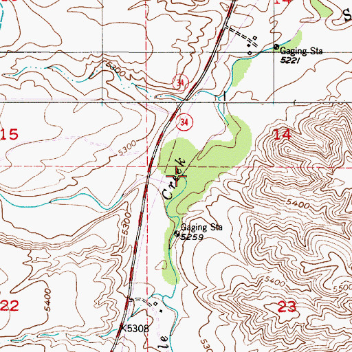 Topographic Map of Bluegrass Creek, WY