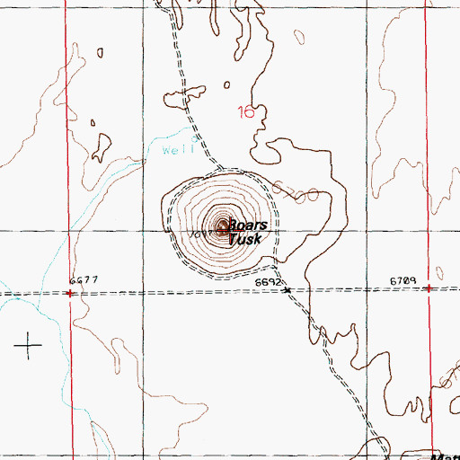 Topographic Map of Boars Tusk, WY